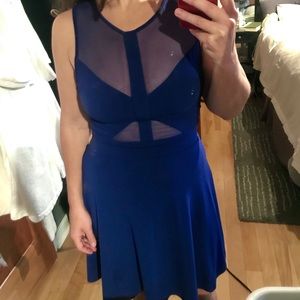 Blue jersey dress with mesh cutouts